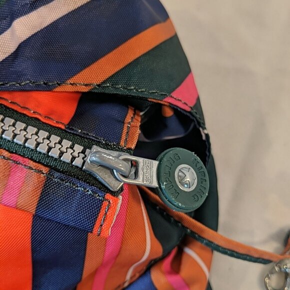 Kipling Striped Muticolor Shoulder Tote Bag Orange Green Large Canvas Straps - Picture 14 of 16